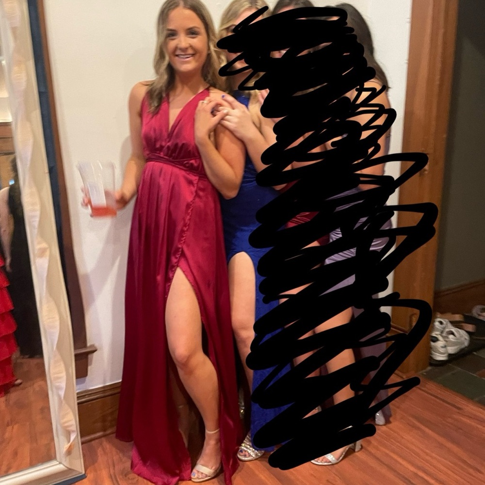 Satin Deep V Neck Backless Maxi Club Party Evening Dress